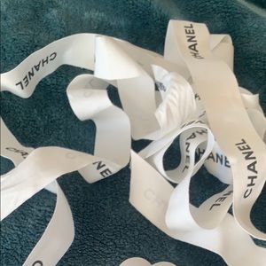 CHANEL White Ribbon (6’5”) + Cloth Camelia Flower